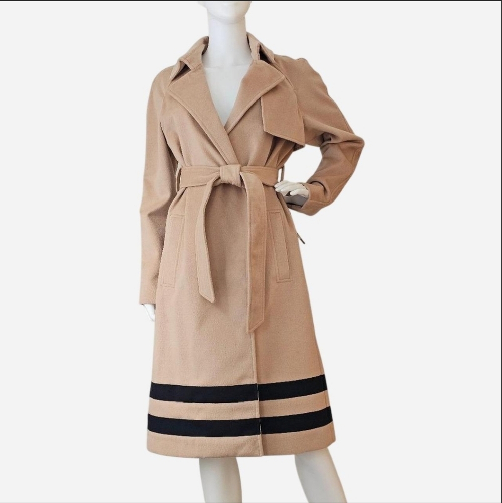 RACHEL Rachel‎ Roy Women's Light Camel and Black Belted Wrap Coat. Size S
